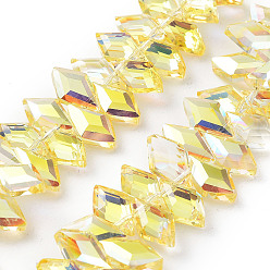 Yellow Electroplate Rhombus Glass Beads Strands, Faceted, Full Plated, Yellow, 13x8x4mm, Hole: 1.2mm, about 99~100pcs/strand, 15.35''(39cm)