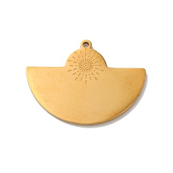 Golden Bohemian Style 304 Stainless Steel Pendant, Half Round, Golden, 22x30x1.5mm, Hole: 1.4mm