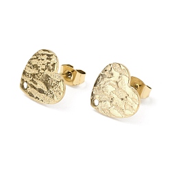 Real 18K Gold Plated Ion Plating(IP) 304 Stainless Steel Stud Earring Findings, with Ear Nuts, Textured Heart, Real 18K Gold Plated, 12x13mm, Hole: 1.5mm, Pin: 0.7mm