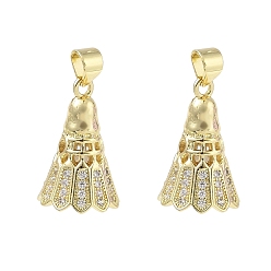 Golden Brass Micro Pave Clear Cubic Zirconia Pendants, Badminton Charms, Golden, 19.5x12mm, Hole: 5x3.5mm