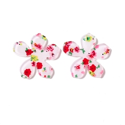 Red Transparent Acrylic Pendants, Flower with Flower Pattern, Red, 31x32x2mm, Hole: 1.5mm