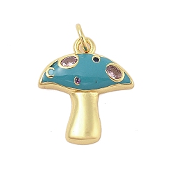 Темно-бирюзовый Грибная стойка покрытие латунь микропаве кубические циркониевые подвески, с эмалью, долговечный, без свинца и без кадмия, реальный 18 k позолоченный, темные бирюзовый, 18.5x16.5x3.5 мм, отверстие : 3 мм