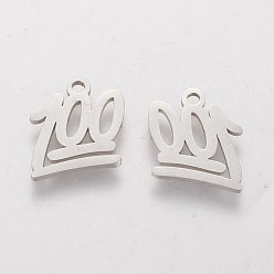 Stainless Steel Color 201 Stainless Steel Charms, Number 100, Stainless Steel Color, 11.3x12.5mm