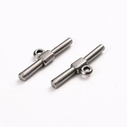 Platinum 304 Stainless Steel Toggle Clasps Parts, Bar, Stainless Steel Color, 23.5x7x3mm, Hole: 1.8mm