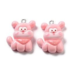 Pink Opaque Resin Puppy Pendants, Dog Charms with Scarf, Pink, 27x20x9mm, Hole: 2mm