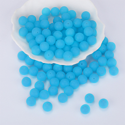 Light Cyan Round Silicone Focal Beads, Chewing Beads For Teethers, DIY Nursing Necklaces Making, Light Cyan, 15mm, Hole: 2mm