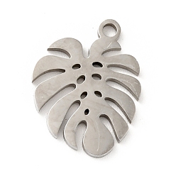Stainless Steel Color 201 Stainless Steel Pendants, Tropical Leaf Charms, Monstera Leaf, Stainless Steel Color, 16x12x1mm, Hole: 1.4mm