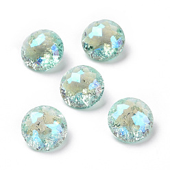 Light Azore Crackle Moonlight Style Glass Rhinestone Cabochons, Pointed Back, Flat Round, Light Azore, 10x5.6mm