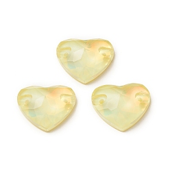 Лимонный шифон Эффект мокко форма сердца пришивка стразами, k 5 стеклянный страз, 2-отверстие ссылка, плоская спинка с покрытием, швейные украшения, лимонный шифон, 14x16x5 мм, отверстие : 1 мм