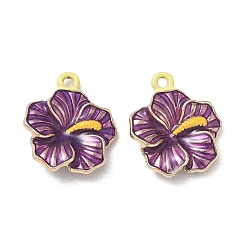 Purple Alloy Enamel Pendants, Flower Charms, Long-Lasting Plated, Golden, Rack Plating, Purple, 19x16x4mm, Hole: 1.6mm