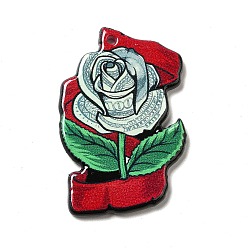 Flower Acrylic Pendants, Rose Pattern, 40x28x2.8mm, Hole: 1.8mm