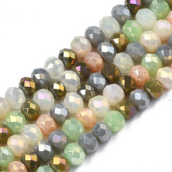 Gray Opaque Glass Beads Strands, Imitation Jade Glass, Faceted Rondelle, Gray, 3x2mm, Hole: 0.8mm, about 186~193pcs/strand, 17.13 inch~17.32 inch(43.5cm~44cm)