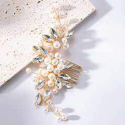 golden comb Bridal Headpiece with Crystal Accessories for Wedding Photoshoot - Pearl Water Diamond.