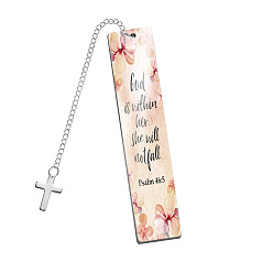 Blanched Almond Stainless Steel Rectangle with Bible Word Bookmarks with Cross Pendant for Book Lovers, Blanched Almond, 120x25mm