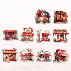 Red 10Pcs Shop Theme PET Adhesive Waterproof Stickers Self-Adhesive Stickers, for DIY Photo Album Diary Scrapbook Decoration, Red, 95x110mm, Sticker: 80x80mm