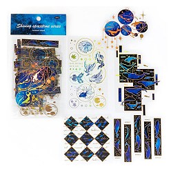 Dark Blue Fish Pattern PET Stickers, Gold Stamping Self-Adhesive Decals for DIY Album Scrapbook, Diary Decoration, Dark Blue, 90~135mm