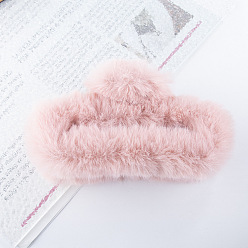 Pink Заколки для волос с большими когтями из пушистой плюшевой ткани, для девочек и женщин с густыми волосами, розовые, 138x64 мм