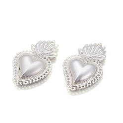 Matte Silver Color Alloy Pendants, Sacred Heart, Heart of Holy Flame, Matte Silver, 40x25x3.5mm, Hole: 1.5mm