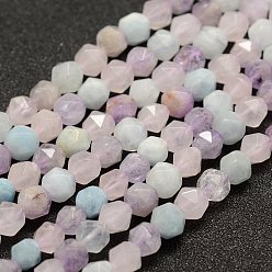 Rose Quartz Natural Aquamarine & Rose Quartz & Amethyst Beads Strands, Faceted, Round, 6mm, Hole: 1mm, about 61pcs/strand, 14.5~14.7 inch(37~37.5cm)