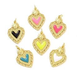 Mixed Color Rack Plating Brass Enamel Pendants, with Jump Ring, Long-Lasting Plated, Real 18K Gold Plated, Cadmium Free & Lead Free, Sacred Heart Charm, Mixed Color, 28x20x3mm, Jump Ring: 5x0.8mm, Inner Diameter: 3mm