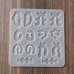 White DIY Pendant Silicone Molds, Resin Casting Molds, Mixed Irregular Shapes, White, 143x135x5mm, Hole: 2mm, Inner Diameter: 17~41x21~37mm