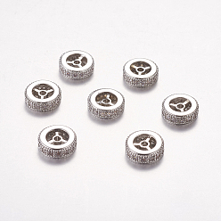 Platinum Brass Cubic Zirconia Beads, Rondelle, Platinum, 10x3mm, Hole: 1mm