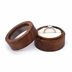 White Round Wood Ring Storage Boxes, Wooden Wedding Ring Gift Case with Velvet Inside and Visible Window, for Wedding, Valentine's Day, White, 50x35mm