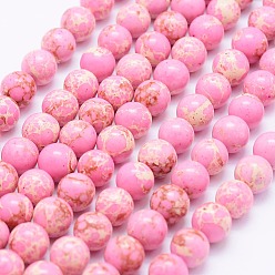 Pink Synthetic Imperial Jasper Beads Strands, Round, Pink, 8~8.5mm, Hole: 1mm, about 49pcs/strand, 15.7 inch(40cm)