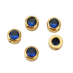 Blue Cubic Zirconia Beads, with Stainless Steel Finding, Flat Round, Blue, 6mm, Hole: 1.4mm