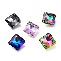 Mixed Color Glass Rhinestone Pendants, Back Plated, Faceted, Square/Rhombus, Mixed Color, 11.5x11.5x5mm, Hole: 1.2mm