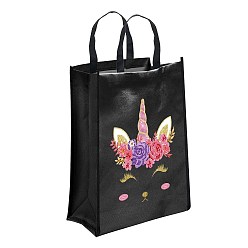 Unicorn DIY Diamond Painting Handbag Kits, Including Canvas Bag, Resin Rhinestones, Pen, Tray & Glue Clay, Black, Unicorn, 350x290mm