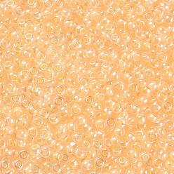 Gold 11/0 Grade A Round Glass Seed Beads, Transparent Inside Colours, Luster Plated, Gold, 2.3x1.5mm, Hole: 1mm, about 48500pcs/pound