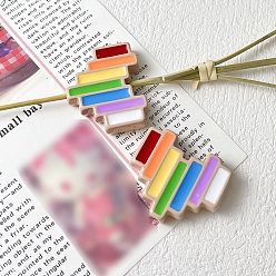 Tan Colorful Love Heart Acrylic Bead, Stripe, Rainbow Color Pride, Tan, 28x24mm