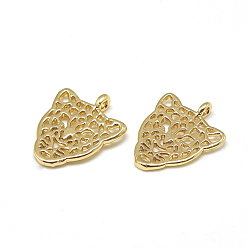 Real 18K Gold Plated Brass Charms, Leopard Head, Real 18K Gold Plated, 14.5x12x1mm, Hole: 1mm