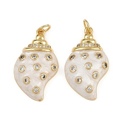 Белый Латунные микро проложить кубического циркония подвески, форма спиральной оболочки, с эмалью, стойки покрытие, без свинца и без кадмия, долговечный, с целью перехода в кольце, реальный 18 k позолоченный, белые, 26x15x5 мм, отверстие : 3 мм