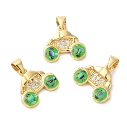 Средний Весенно-Зеленый Автомобильные латунные подвески с микропаве и кубическим цирконием, с эмалью и ракушкой, долговечный, без свинца и без кадмия, реальный 18 k позолоченный, средний весенний зеленый, 14x16x3 мм, отверстие : 4x5 мм