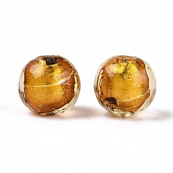 Темно-Золотистый Ручная серебряная фольга стеклянные бусины Lampwork, круглые, темные золотарник, 11.5~12.5 мм, отверстие : 1.4~1.6 мм