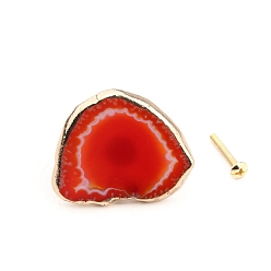 Red Natural Agate Drawer Knob, with Brass Findings and Screws, Cabinet Pulls Handles for Drawer, Doorknob Accessories, Polygon, Red, 50~90mm