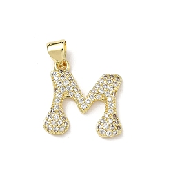 Letter M Латунные микро проложить кубического циркония подвески, стойки покрытие, буквы, без свинца и без кадмия, долговечный, реальный 18 k позолоченный, Буква М, 17x17x2.5 мм, отверстие : 3.9x3.3 мм
