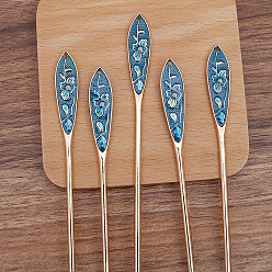 Prussian Blue Alloy Enamel Hair Sticks, with Flower Pattern, Long-Lasting Plated Hair Accessories for Women, Prussian Blue, 148x12mm