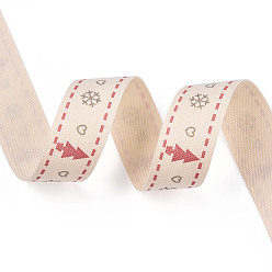 Christmas Tree Single Face Printed Cotton Ribbons, Christmas Party Decoration, Cerise, Christmas Tree Pattern, 5/8 inch(16.5mm), about 2.00 Yards(1.82m)/Roll