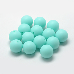 Cyan Food Grade Eco-Friendly Silicone Beads, Round, Cyan, 8~10mm, Hole: 1~2mm