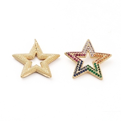 Real 18K Gold Plated Brass Micro Pave Cubic Zirconia Pendants, Long-Lasting Plated, Star, Real 18K Gold Plated, Colorful,28.5x30x3.5mm, Hole: 2mm