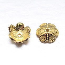 Real 18K Gold Plated Real 18K Gold Plated 6-Petal 925 Sterling Silver Bead Caps, Flower, Golden, 7x2.5mm, Hole: 2mm, about 83pcs/20g