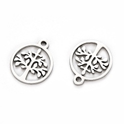 Stainless Steel Color 304 Stainless Steel Charms, Laser Cut, Ring with Tree of Life, Stainless Steel Color, 12x10x1mm, Hole: 1.2mm