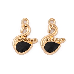 Черный Свет позолоченные сплава горный хрусталь эмаль настройки подвесные, без кадмия и без свинца, лебединое очарование, чёрные, 18.5x12x2 мм, отверстие : 2 мм, пригодный для стразов 1 мм