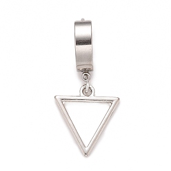 Couleur Acier Inoxydable Créoles pendantes triangle en acier inoxydable, bijoux punk hip-hop pour hommes femmes, couleur inox, 35.5x13.5x4mm, pin: 0.9 mm