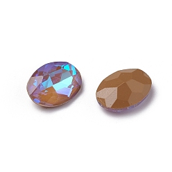 Greige Glass Rhinestone Cabochons, Mocha Fluorescent Style,  Pointed Back, Faceted, Oval, Greige, 14x10x5.5mm