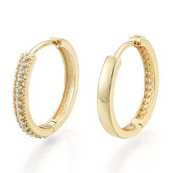 Real 18K Gold Plated Clear Cubic Zirconia Hinged Hoop Earrings, Brass Jewelry for Women, Nickel Free, Real 18K Gold Plated, 24.5x26x3.5mm, Pin: 1.2mm