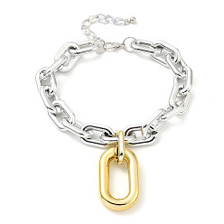 Platinum Aluminum Oval Pendant Necklaces, with Link Chains, Platinum, 14.37~14.57 inch(36.5~37cm)